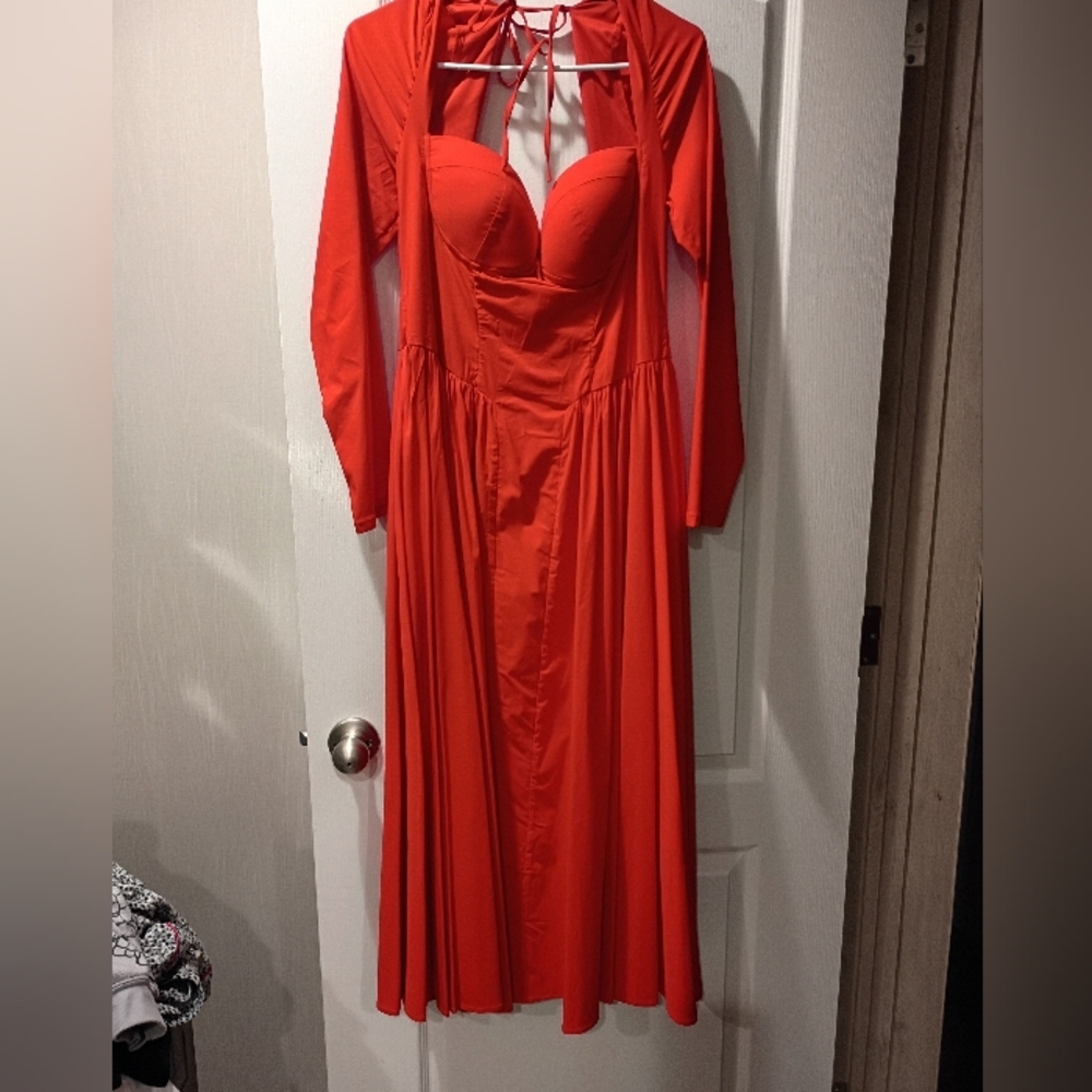 Elegant Red Long Sleeve Dress